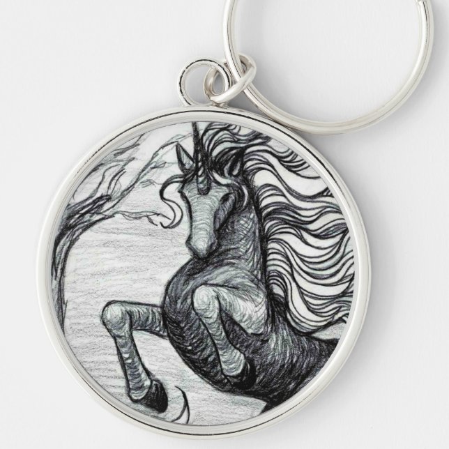 Unicorns Black Unicorn Black & White Drawing Key Ring (Front)