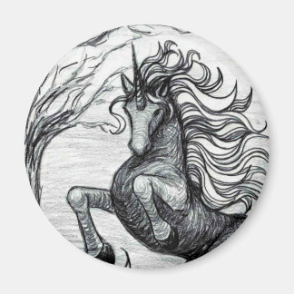Unicorns Black Unicorn Black & White Drawing Magnet