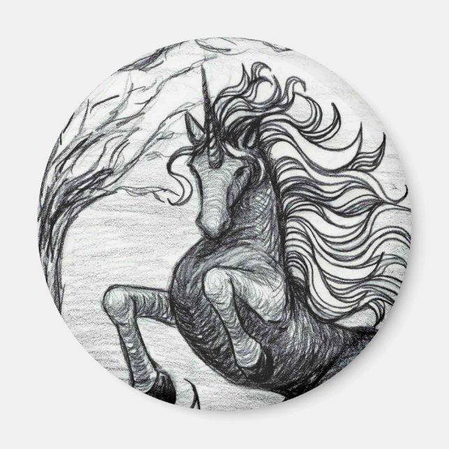 Unicorns Black Unicorn Black & White Drawing Magnet (Front)