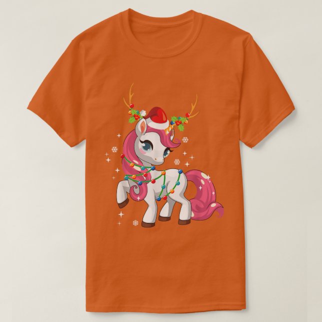Unicorns Christmas Lights Funny Reindeer Family Ch T-Shirt (Design Front)