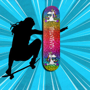 Unicorns Colourful Modern Girly Glitter Skateboar Skateboard