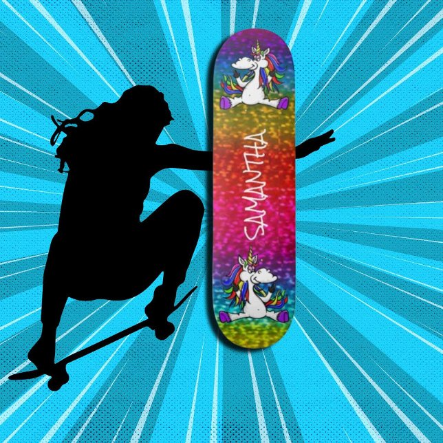 Unicorns Colourful Modern Girly Glitter  Skateboar Skateboard (Girl Power, Original and best online Zazzle skateboard shop- Urban Warrior)