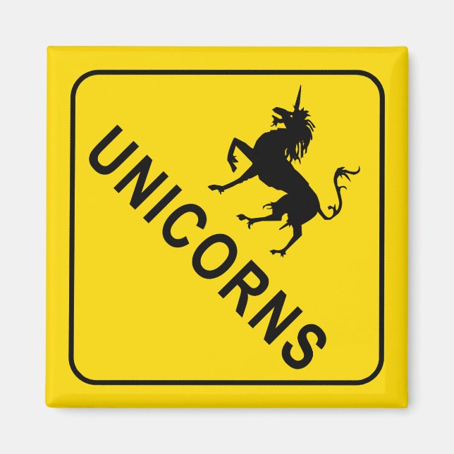 Unicorns crossing, Yellow Warning Road Sign Magnet (Front)