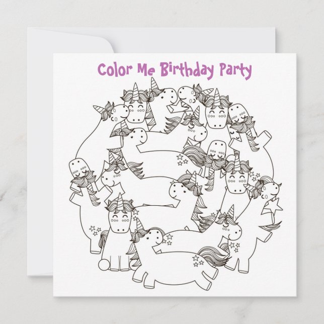 *~* Unicorns Customisable COLOR ME Birthday Invitation (Front)