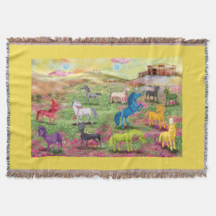Unicorns From Unimaise Fringe Blanket - Yellow