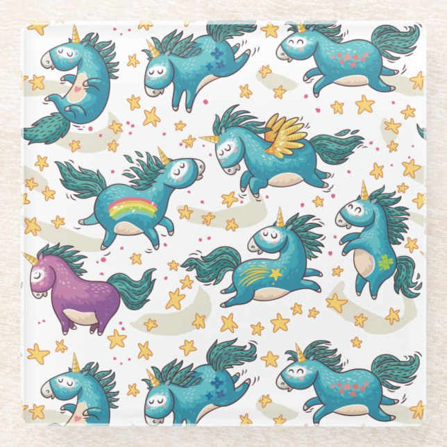 Unicorns Glass Coaster (Front)