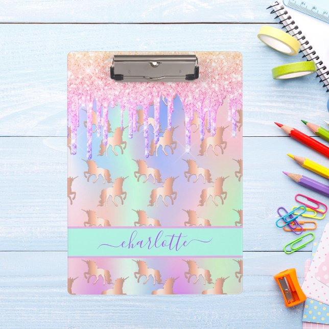 Unicorns glitter pink iridescent rose gold rainbow clipboard (Creator Uploaded)