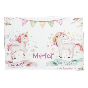 Unicorns in love boho style add name pillowcase