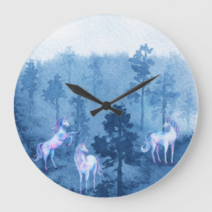 Unicorns in the mist large clock