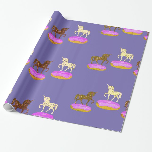 Unicorns Masters Doughnuts Wrapping Paper (Unrolled)