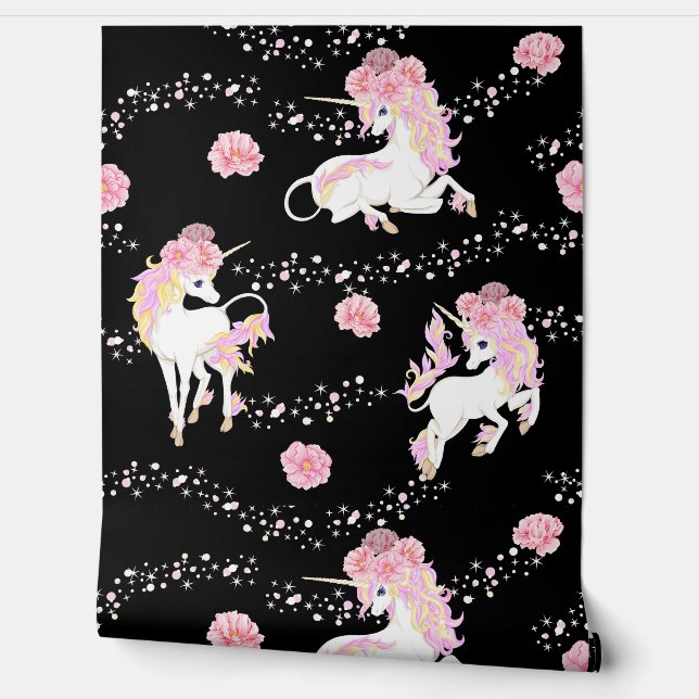 Unicorns on black wallpaper (Unrolling)