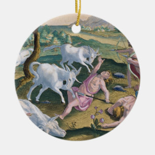 Unicorns on the Banks of the Indus, Hunted by Perm Ceramic Tree Decoration