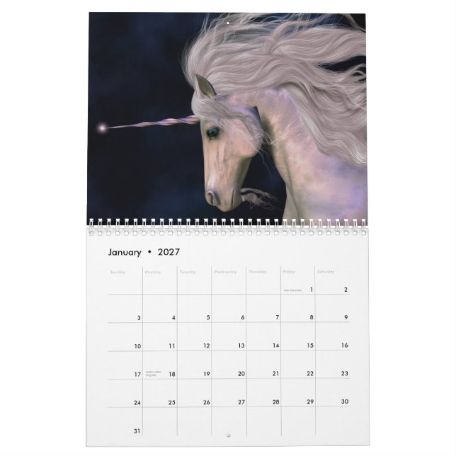 Unicorns & Pegasus Calendar (Jan 2027)