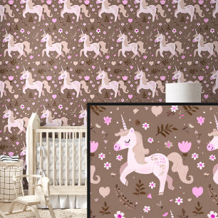 Unicorns Pink & Brown Wallpaper
