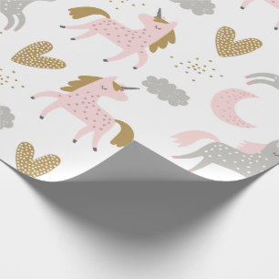 Unicorns Pink Grey Magical Cute Girly Boho Pattern Wrapping Paper