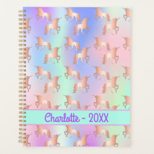 Unicorns pink holographic name planner