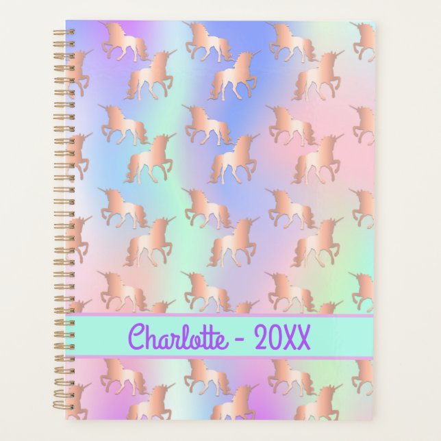 Unicorns pink holographic name planner (Front)