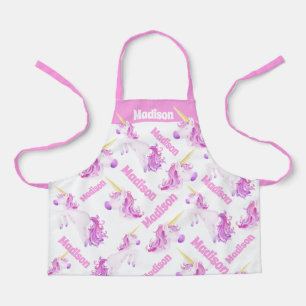 Unicorns pink purple personalised name apron
