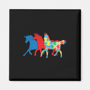 Unicorns Puzzle Blue Red Autism Awareness ASL Girl Magnet