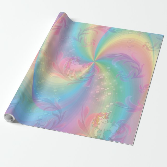 Unicorns, Rainbow spirals for cutie-pie girls. Wrapping Paper (Unrolled)