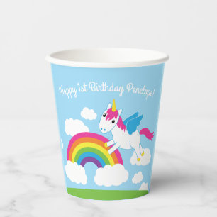 Unicorns & Rainbows Cute 1st Birthday Party Kids Paper Cups