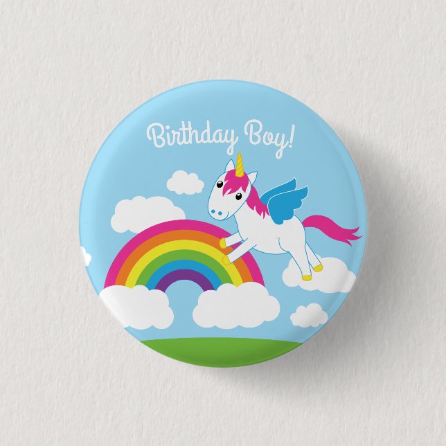 Unicorns & Rainbows Cute 1st Birthday Party Theme 3 Cm Round Badge (Front)