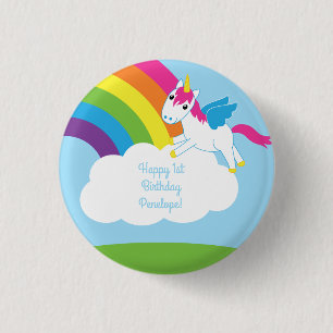 Unicorns & Rainbows Cute 1st Birthday Party Theme 3 Cm Round Badge