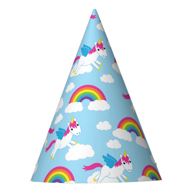 Unicorns & Rainbows Cute 1st Birthday Party Theme Hat (Front)