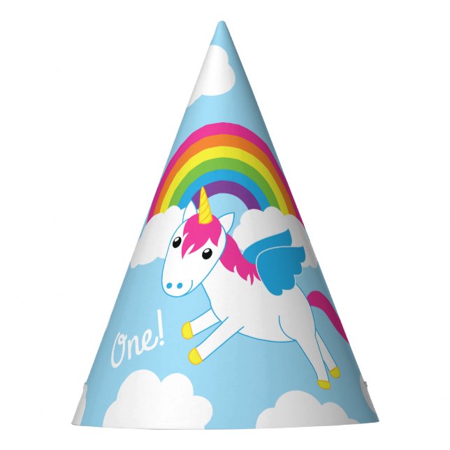 Unicorns & Rainbows Kid's Birthday Party Cute Hat (Front)