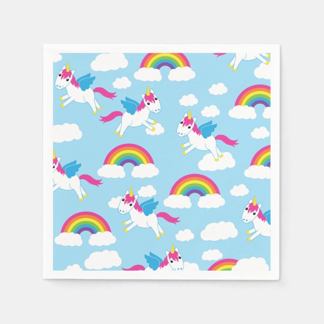 Unicorns & Rainbows Kid's Birthday Party Cute Napkin (Front)