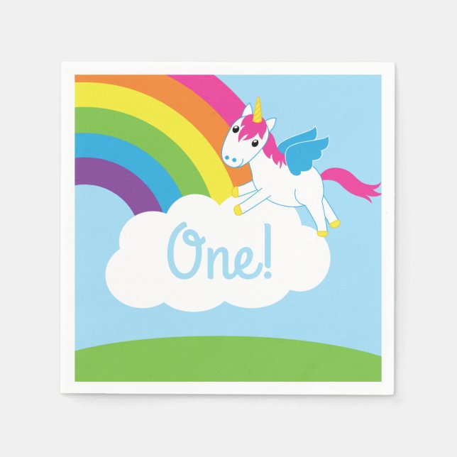 Unicorns & Rainbows Kid's Birthday Party Cute Napkin (Front)