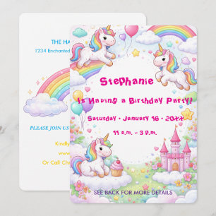 Unicorns & Rainbows Pastel Childs Birthday Invitation