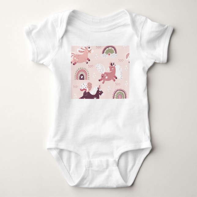 Unicorns Rainbows: Pastel Magic Background. Baby Bodysuit (Front)