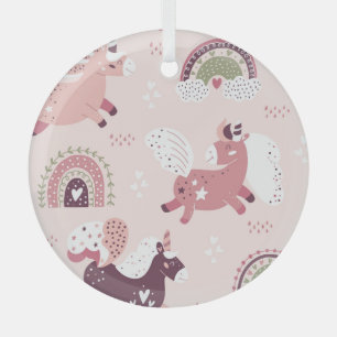 Unicorns Rainbows: Pastel Magic Background. Glass Tree Decoration