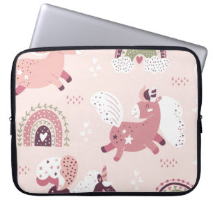 Unicorns Rainbows: Pastel Magic Background. Laptop Sleeve