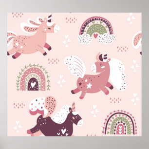 Unicorns Rainbows: Pastel Magic Background. Poster