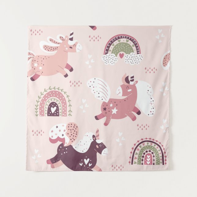 Unicorns Rainbows: Pastel Magic Background. Tapestry (Front)