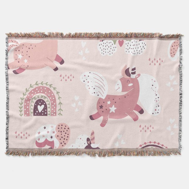Unicorns Rainbows: Pastel Magic Background. Throw Blanket (Front)