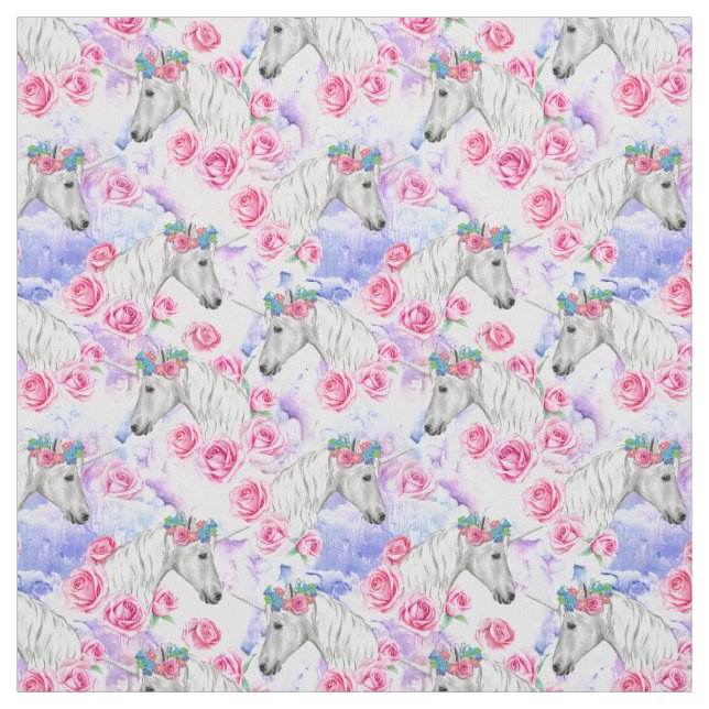 Unicorns & Roses Pattern Fabric (Swatch)
