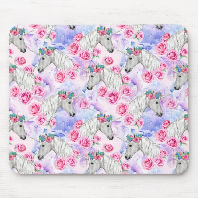 Unicorns & Roses Pattern Mouse Pad (Front)
