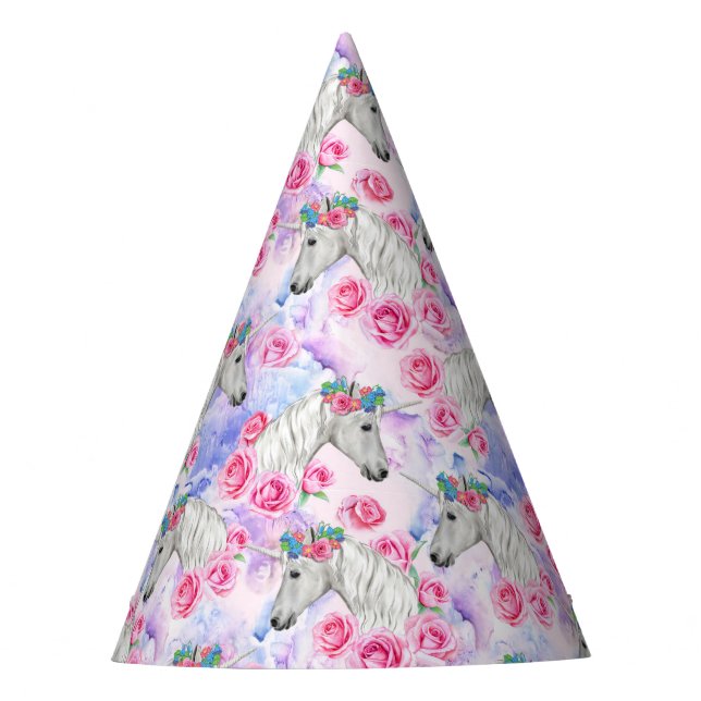 Unicorns & Roses Pattern Party Hat (Front)