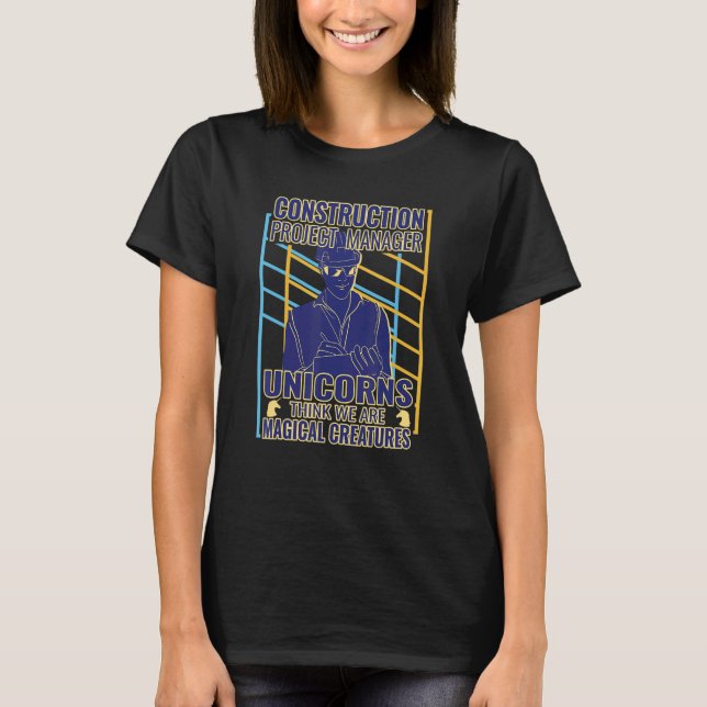 Unicorns Think   retro men construction project ma T-Shirt (Front)