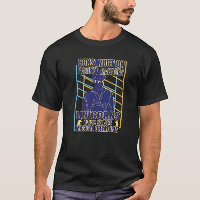 Unicorns Think  retro men construction project man T-Shirt (Front)
