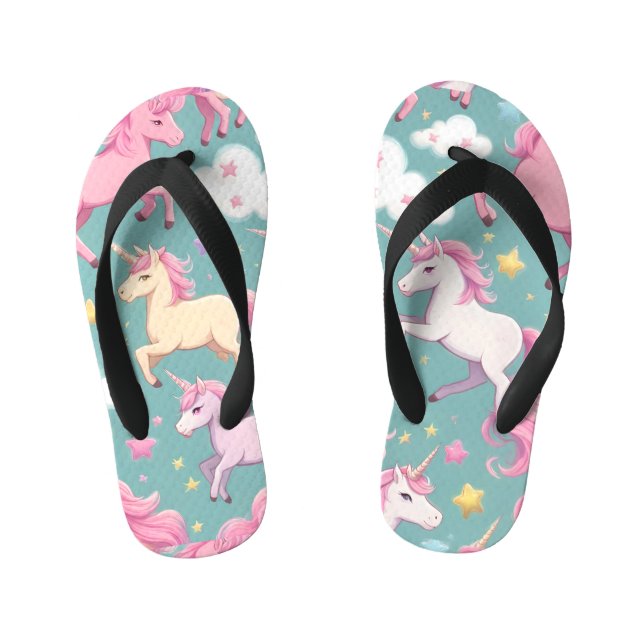 Unicorns with clouds and stars pattern kid's jandals (Footbed)