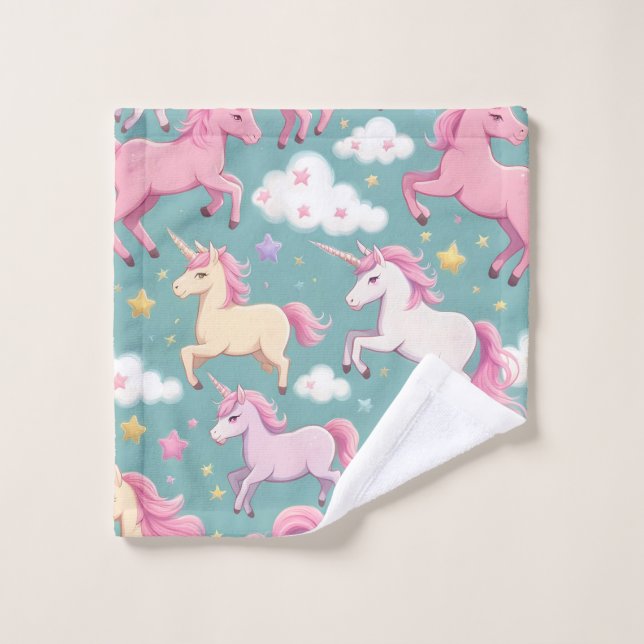 Unicorns with clouds and stars pattern wash cloth (Wash Cloth)