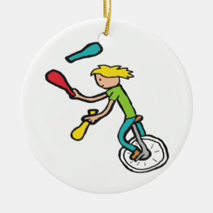 Unicycling Juggler Ceramic Tree Decoration