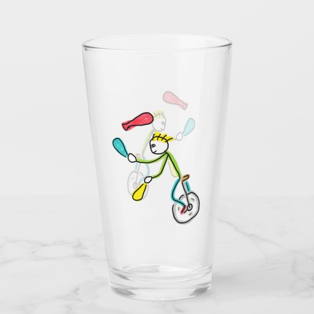 Unicycling Stickman Juggler Glass (Front)