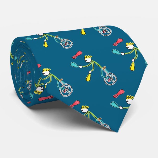 Unicycling Stickman Juggler Tie (Rolled)