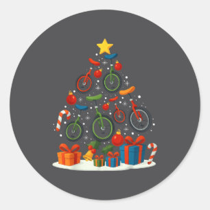 Unicycling Unicycle Christmas Tree Xmas  Classic Round Sticker