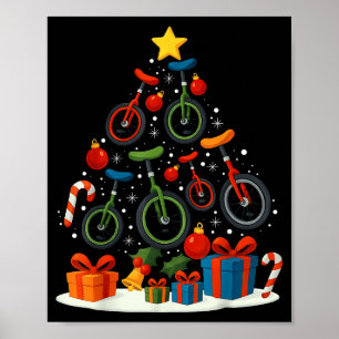 Unicycling Unicycle Christmas Tree Xmas Poster